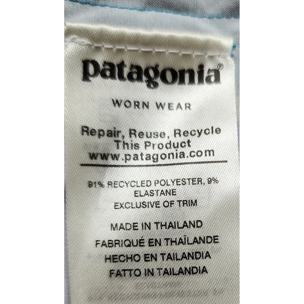 Patagonia Mens Board Shorts Size 30 Blue Yellow Striped Swim Trunks Surf‎